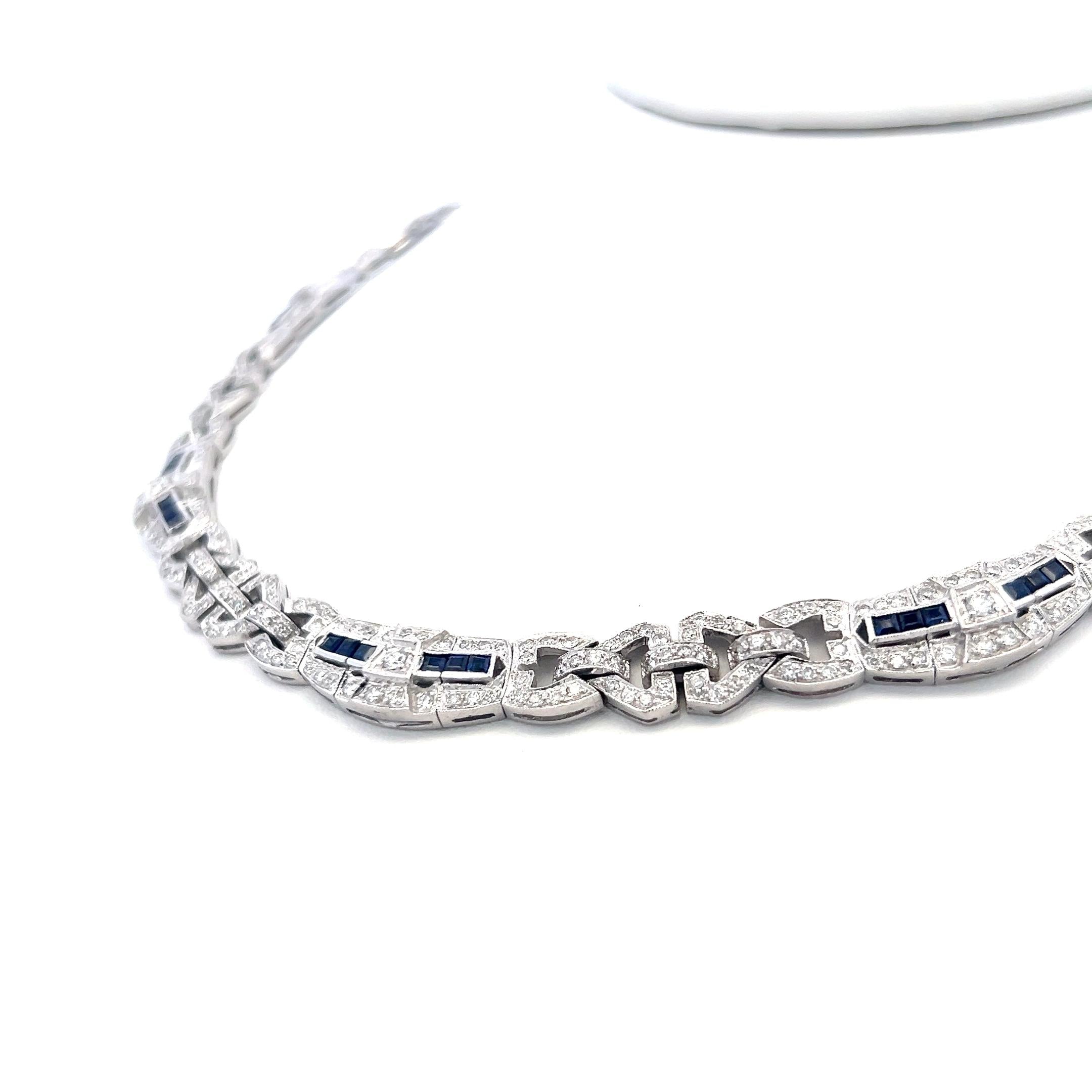 7.00 Carat Round Brilliant Diamond 2.00 Carat Sapphire 18K WG Link Bracelet
