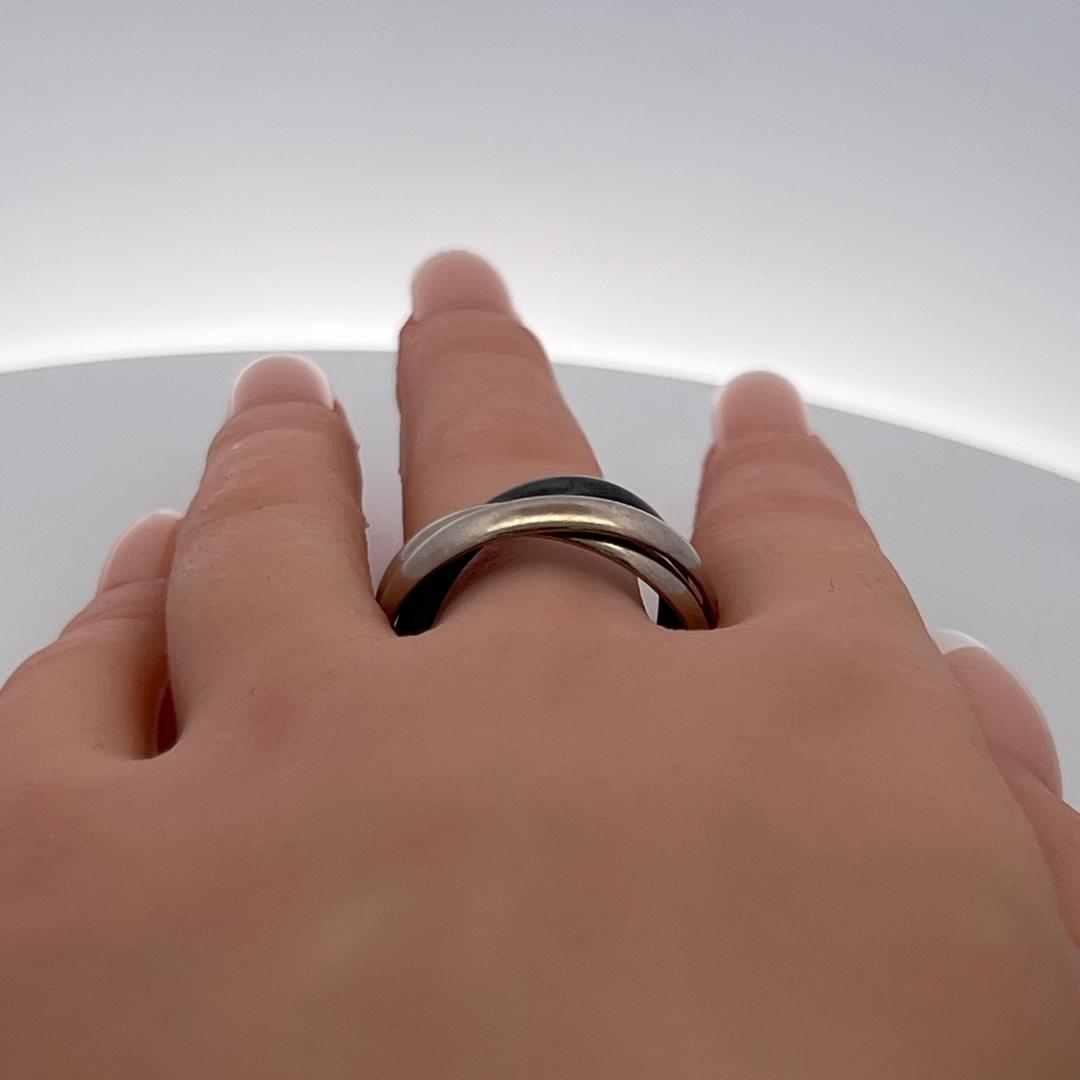 Cartier 18 Karat Two Tone Gold and Ceramic Trinity Ring Size 12 Box and Paper