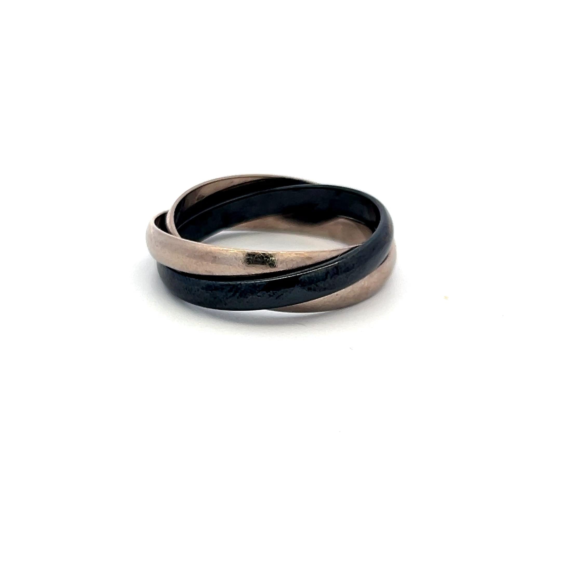 Cartier 18 Karat Two Tone Gold and Ceramic Trinity Ring Size 12 Box and Paper