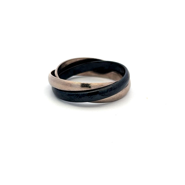 Cartier 18 Karat Two Tone Gold and Ceramic Trinity Ring Size 12 Box and Paper