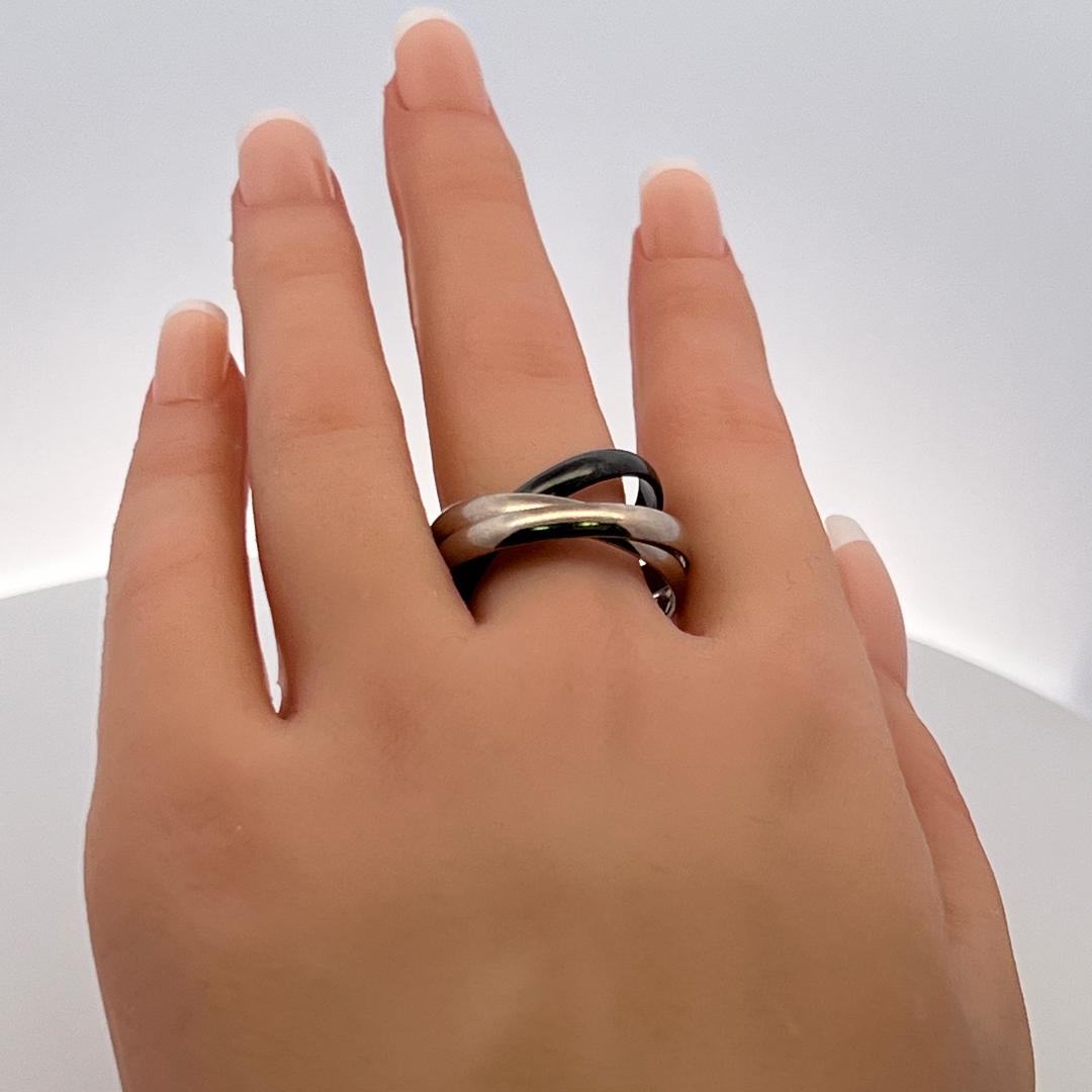 Cartier 18 Karat Two Tone Gold and Ceramic Trinity Ring Size 12 Box and Paper