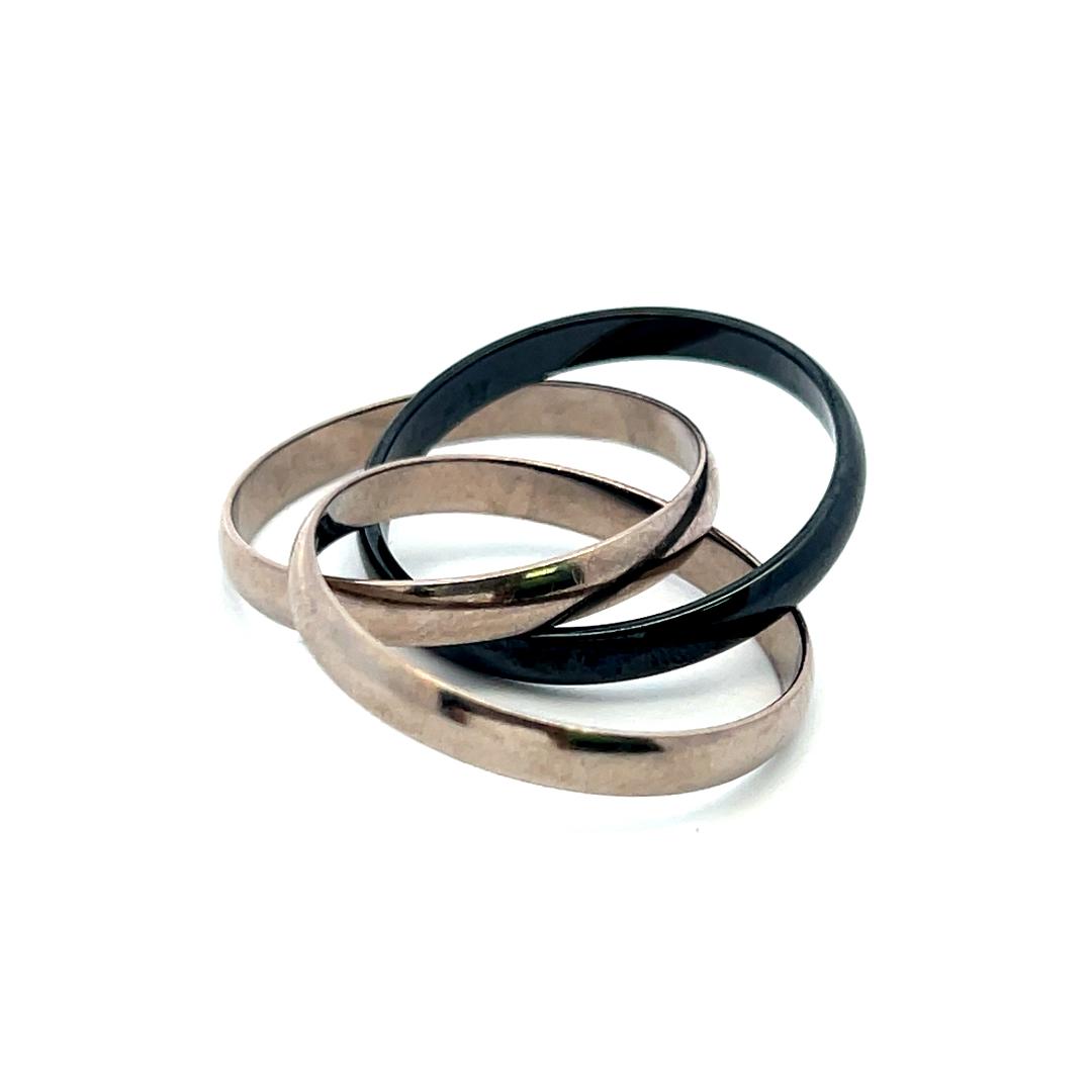Cartier 18 Karat Two Tone Gold and Ceramic Trinity Ring Size 12 Box and Paper
