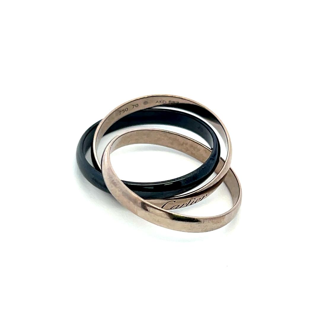 Cartier 18 Karat Two Tone Gold and Ceramic Trinity Ring Size 12 Box and Paper