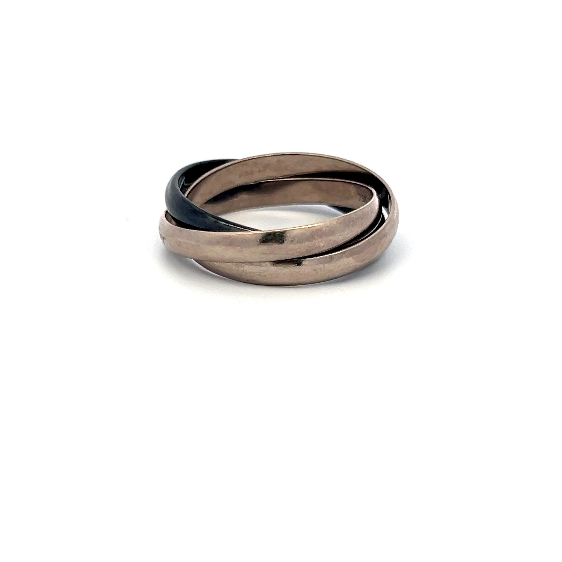 Cartier 18 Karat Two Tone Gold and Ceramic Trinity Ring Size 12 Box and Paper