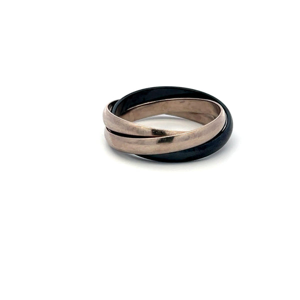 Cartier 18 Karat Two Tone Gold and Ceramic Trinity Ring Size 12 Box and Paper