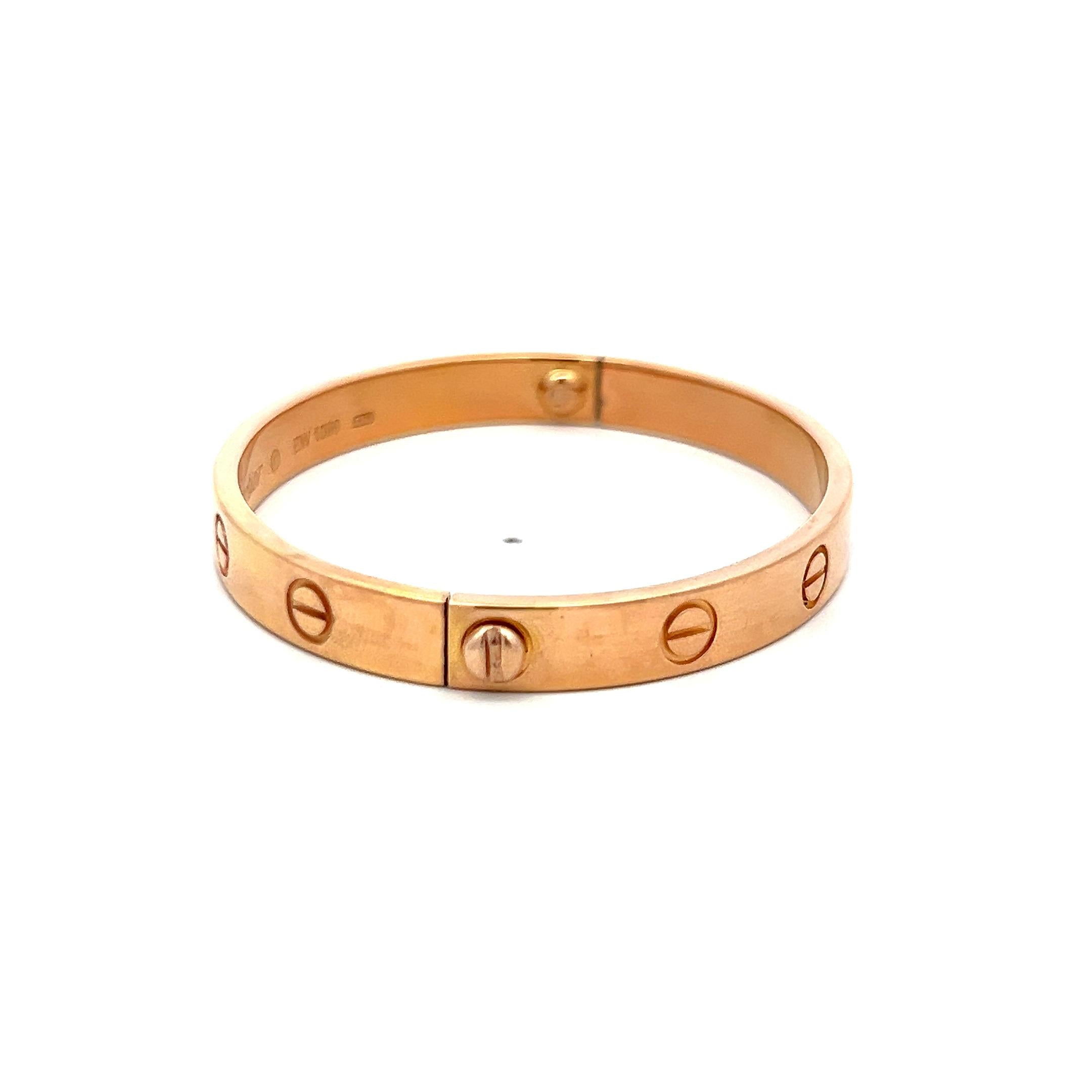 Cartier 18 Karat Rose Gold Love Bracelet Size 16