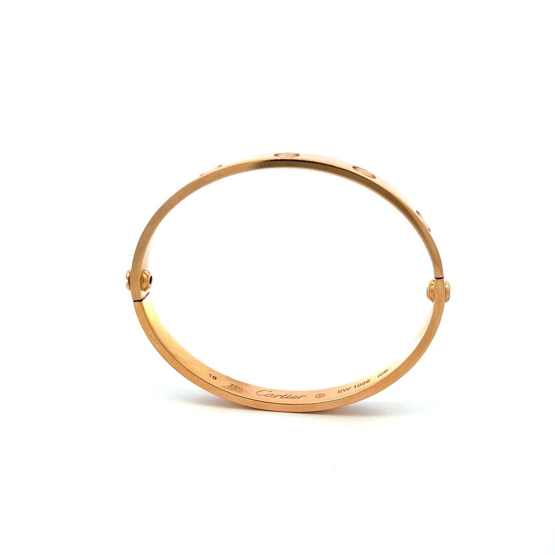 Cartier 18 Karat Rose Gold Love Bracelet Size 16