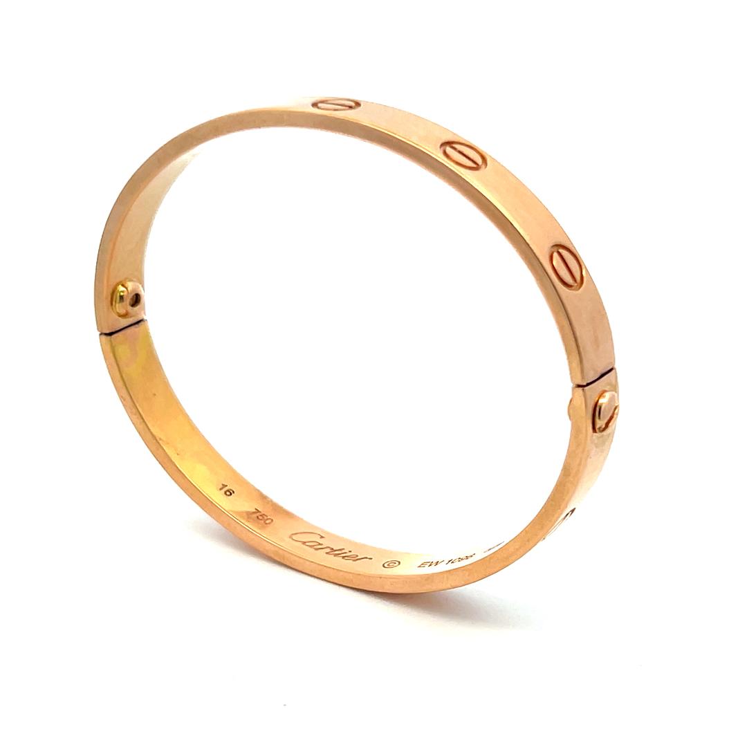 Cartier 18 Karat Rose Gold Love Bracelet Size 16