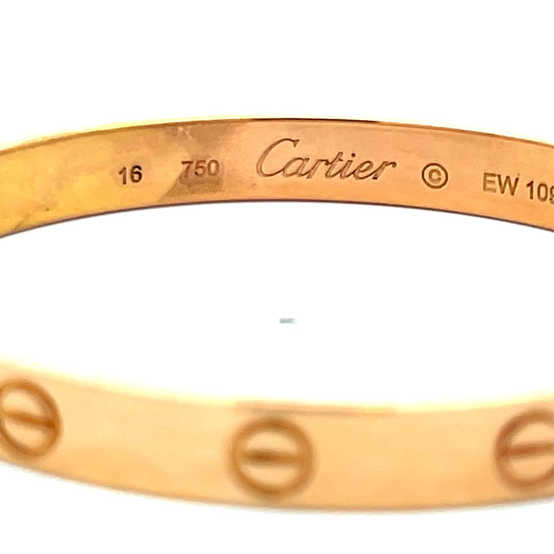 Cartier 18 Karat Rose Gold Love Bracelet Size 16