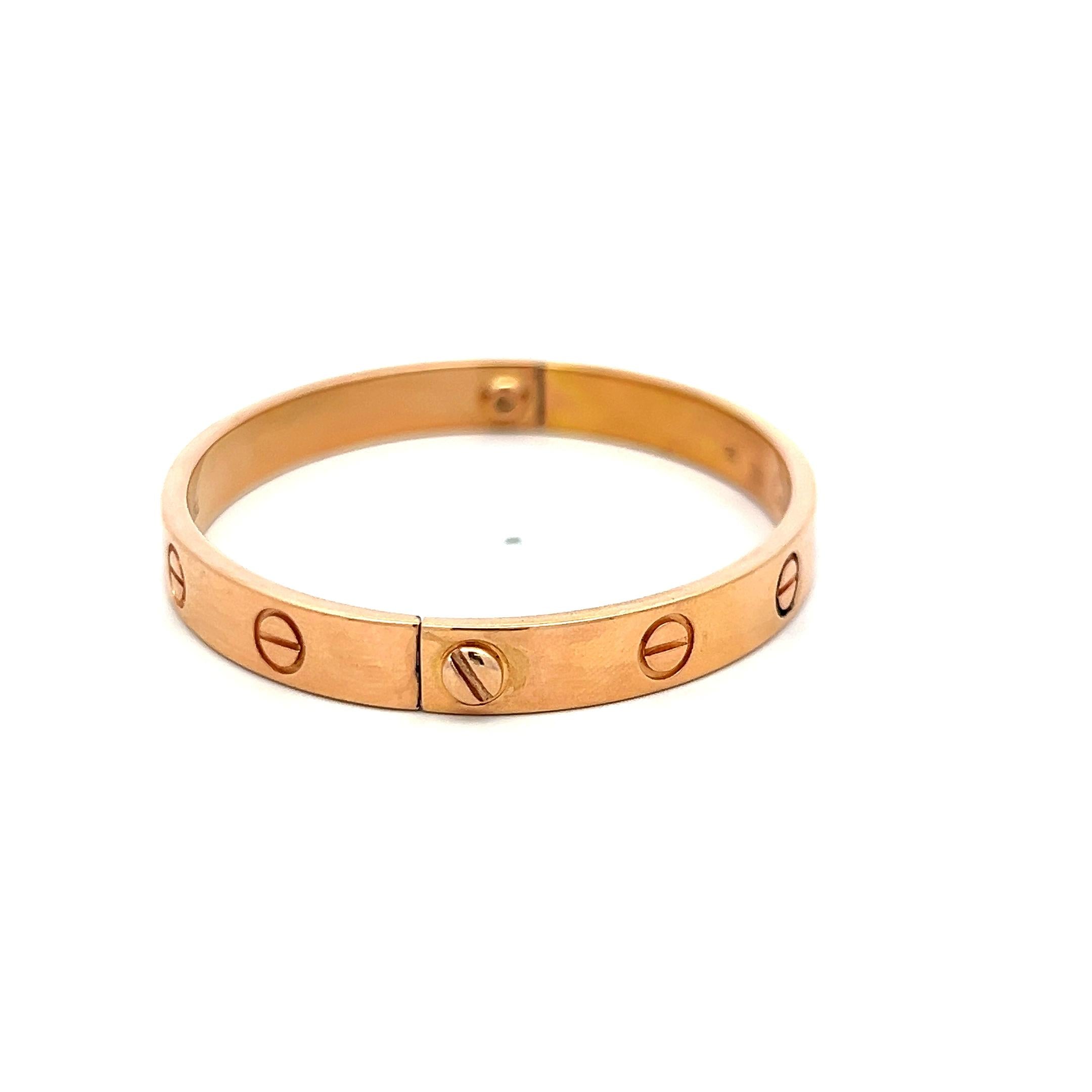 Cartier 18 Karat Rose Gold Love Bracelet Size 16