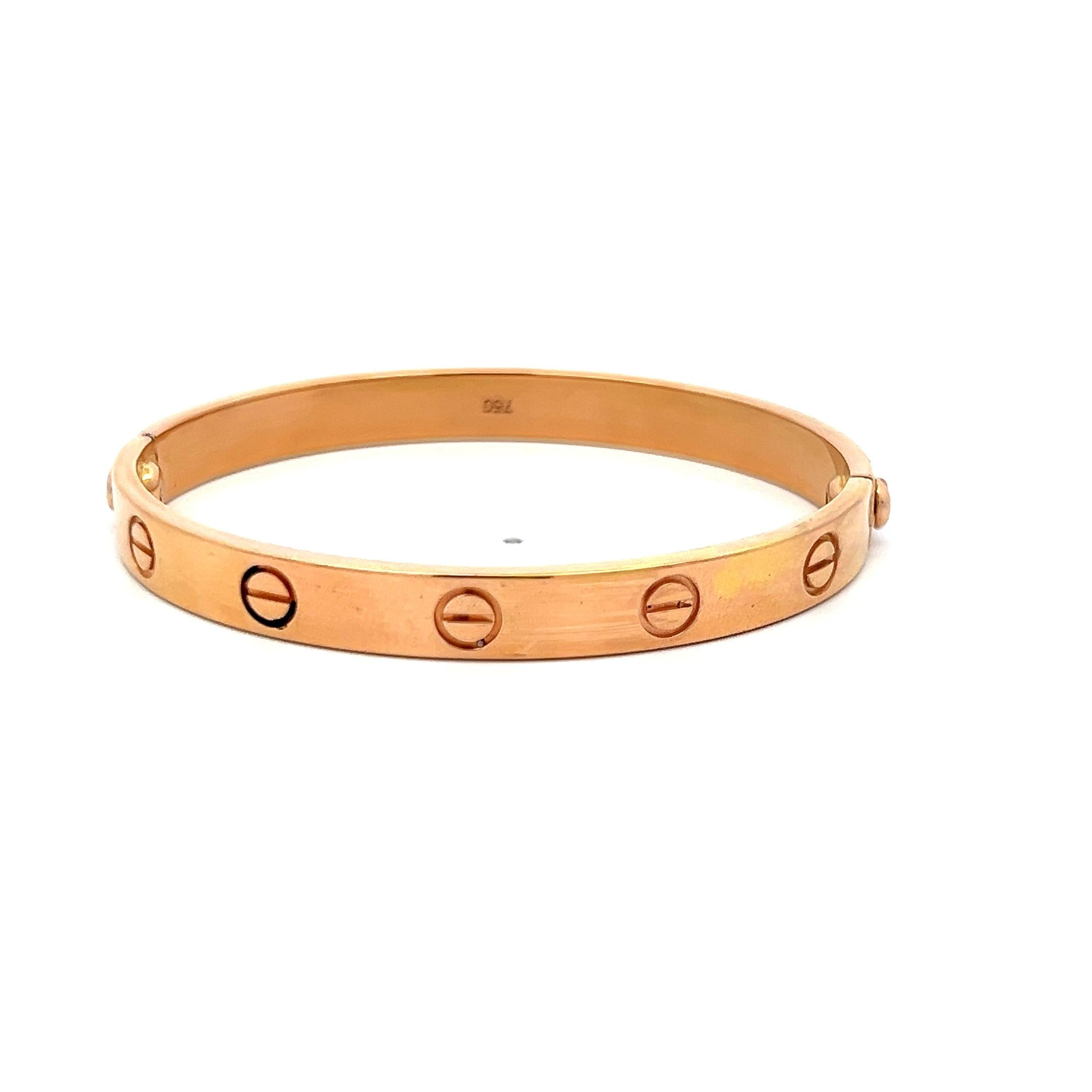 Cartier 18 Karat Rose Gold Love Bracelet Size 16