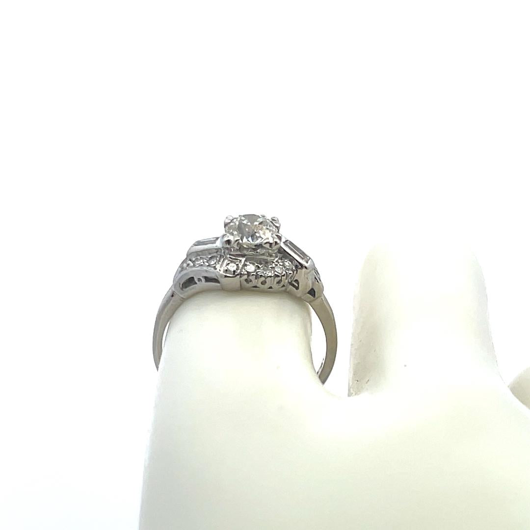0.97 Carat Circular Brilliant Cut I SI Diamond Platinum Art Deco Ring