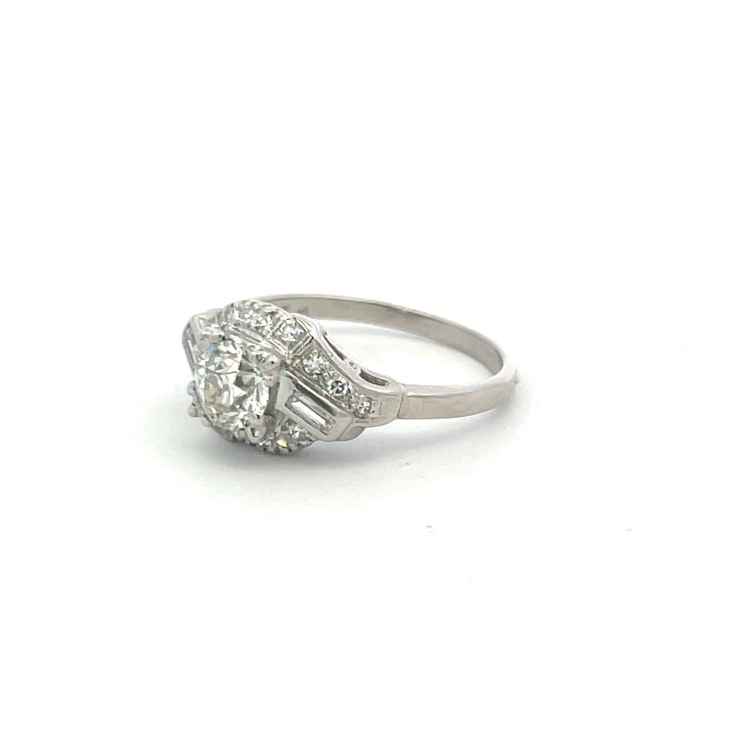 0.97 Carat Circular Brilliant Cut I SI Diamond Platinum Art Deco Ring