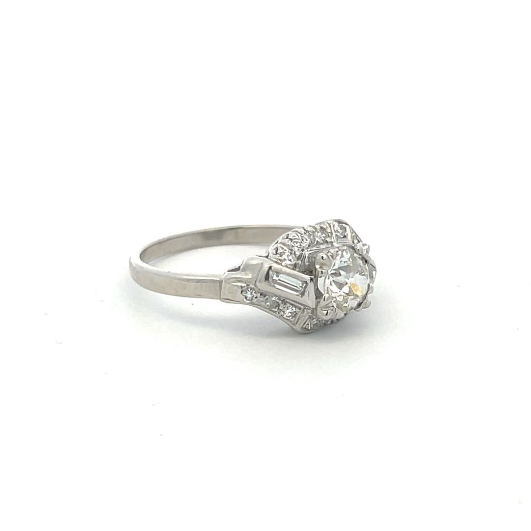 0.97 Carat Circular Brilliant Cut I SI Diamond Platinum Art Deco Ring