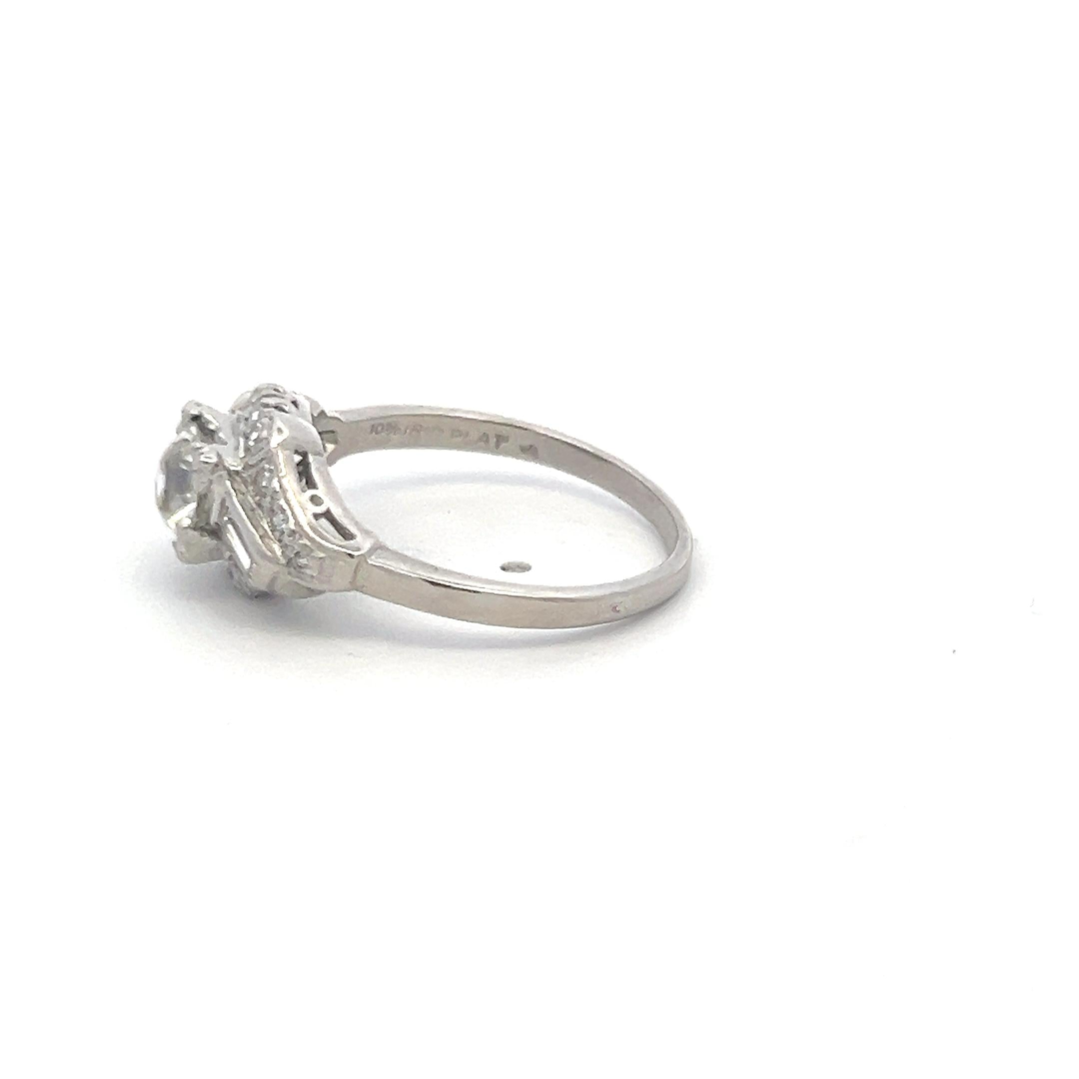 0.97 Carat Circular Brilliant Cut I SI Diamond Platinum Art Deco Ring
