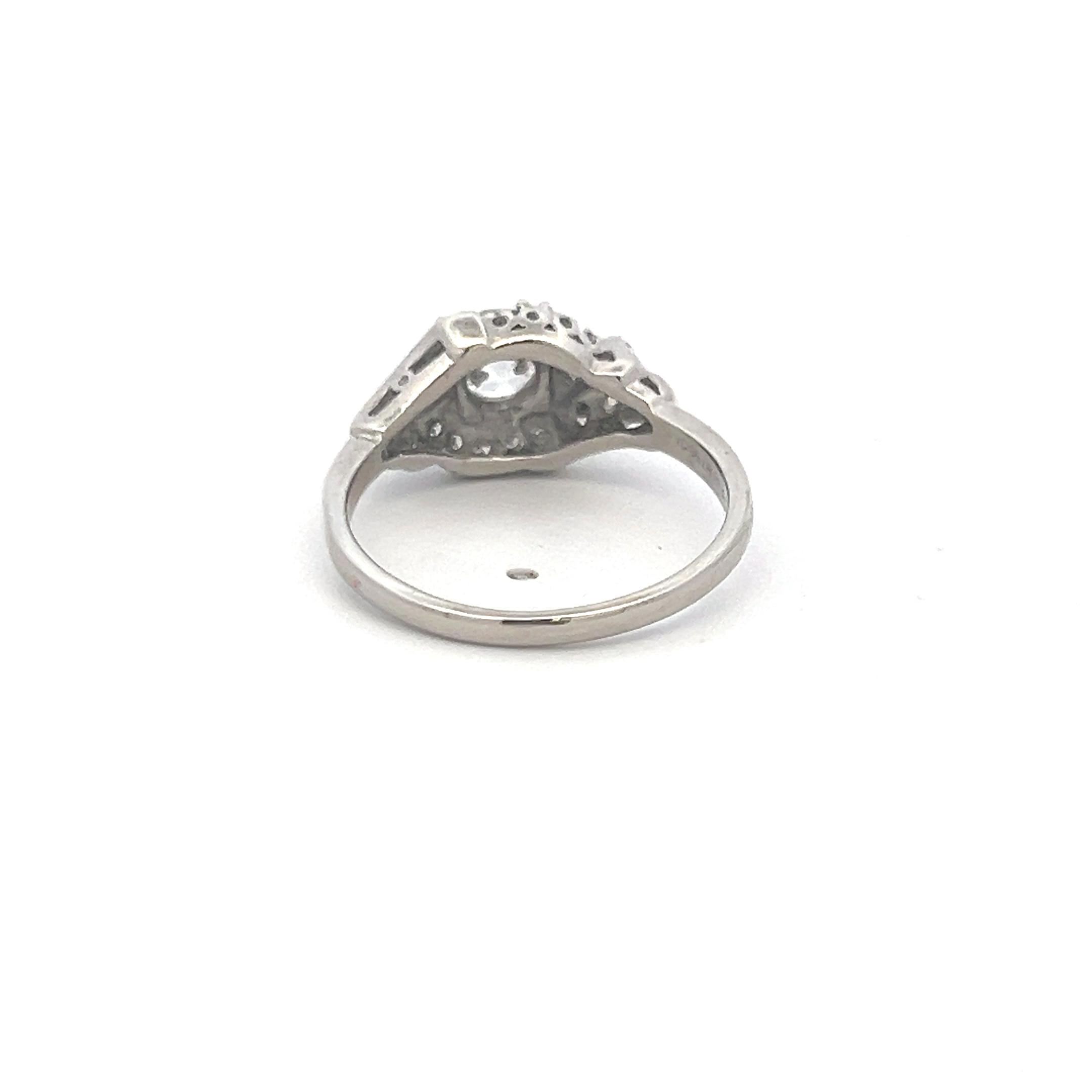 0.97 Carat Circular Brilliant Cut I SI Diamond Platinum Art Deco Ring