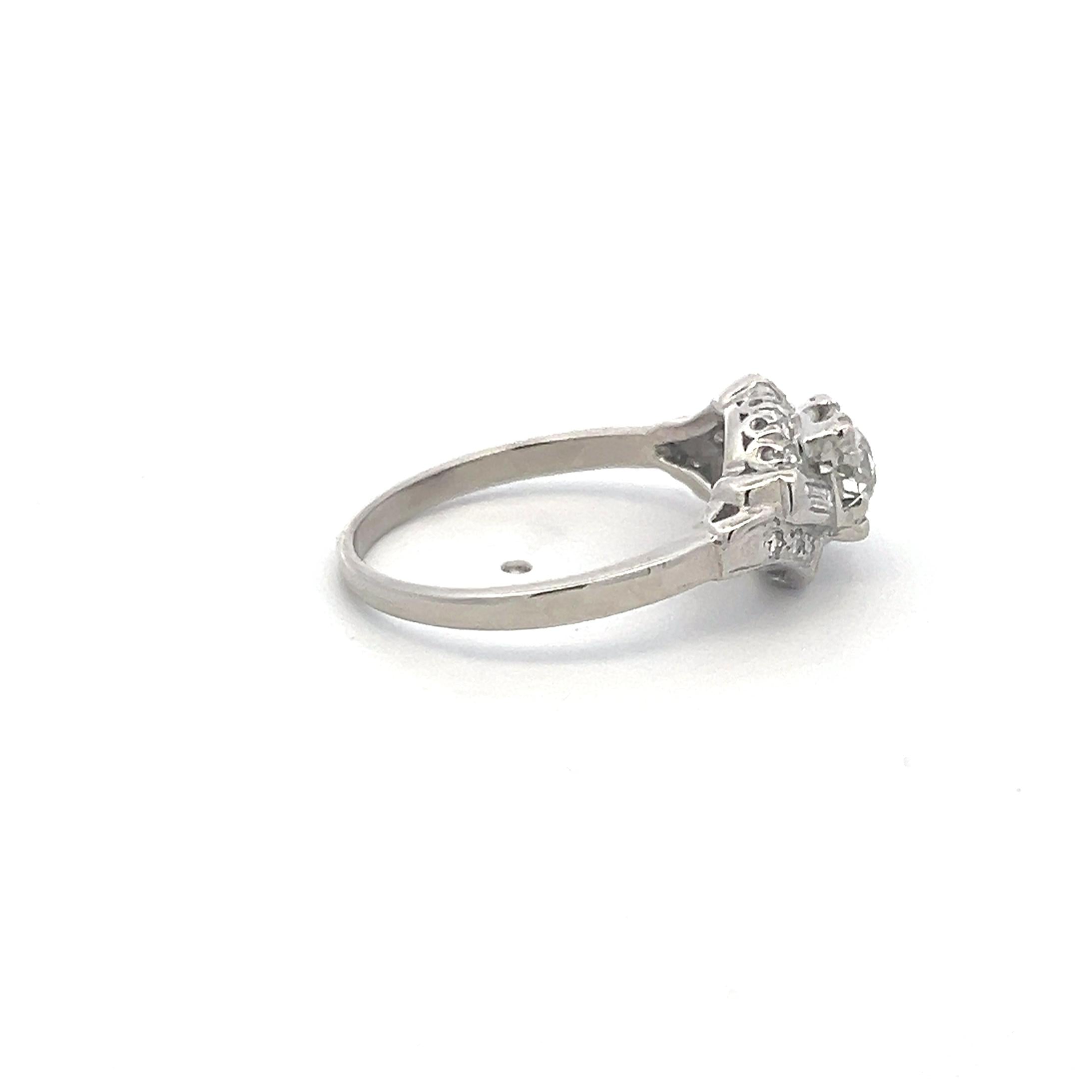 0.97 Carat Circular Brilliant Cut I SI Diamond Platinum Art Deco Ring
