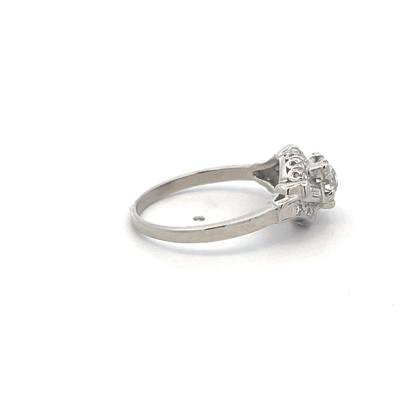 0.97 Carat Circular Brilliant Cut I SI Diamond Platinum Art Deco Ring