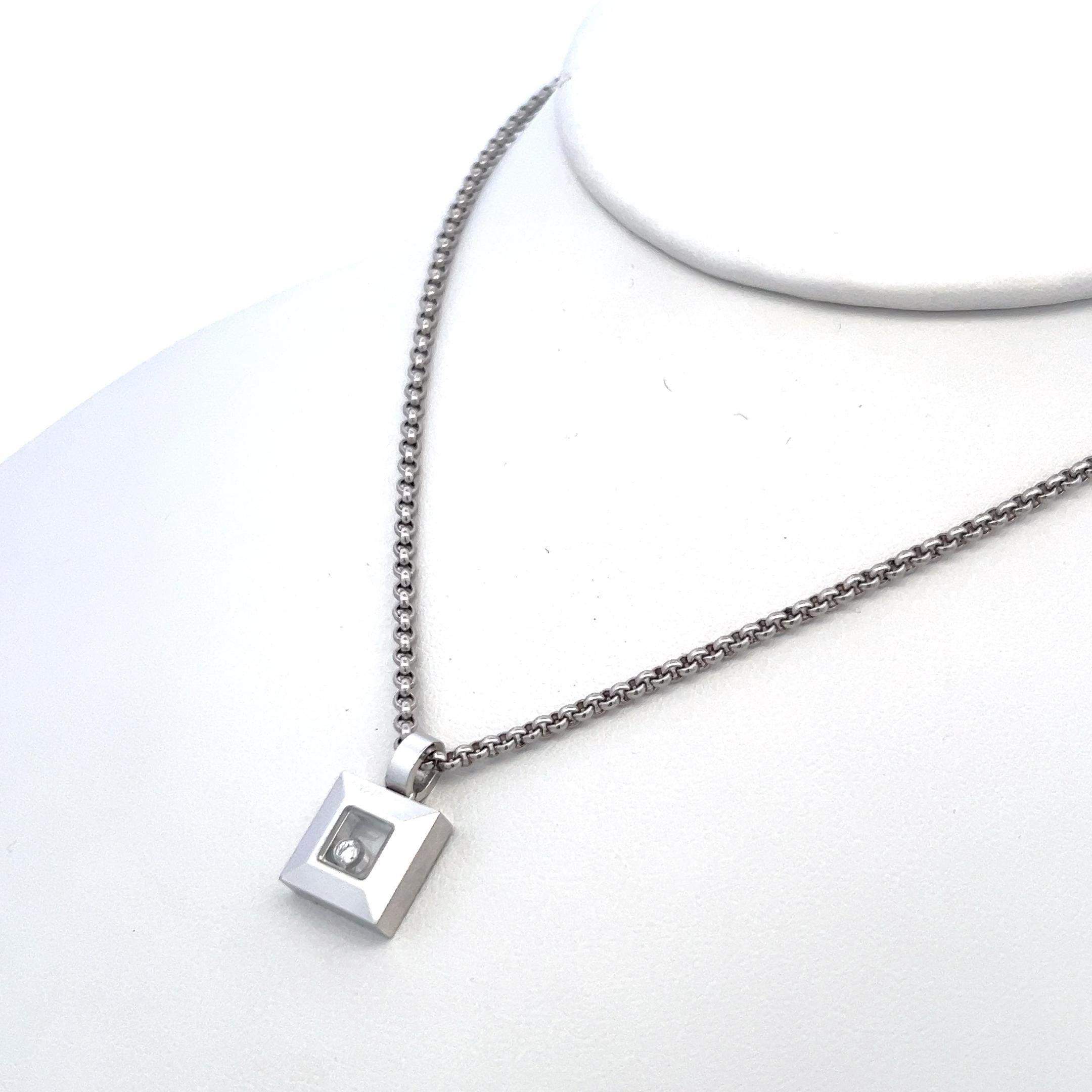 Chopard 0.05 Carat Round Diamond 18 Karat White Gold Pendant Necklace