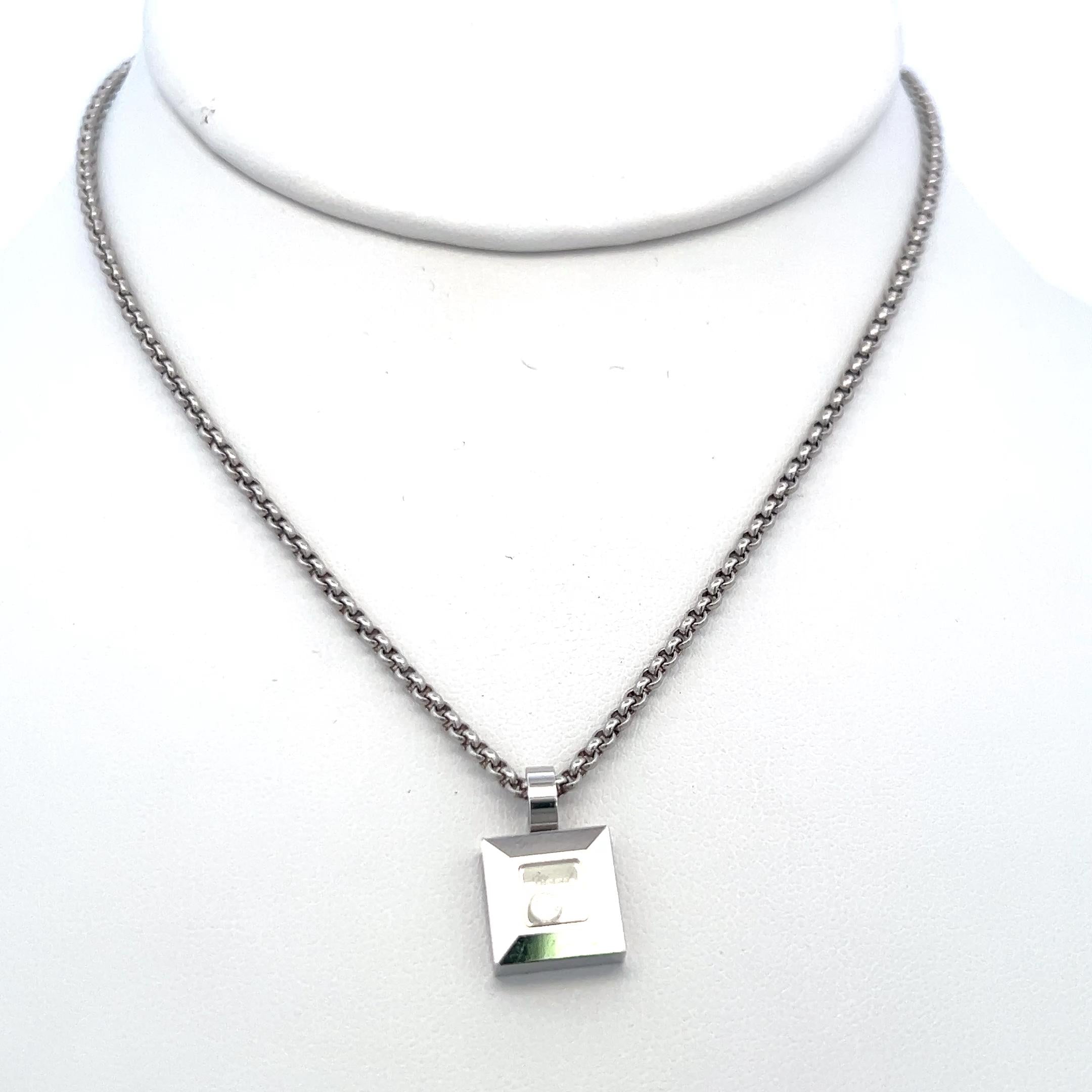 Chopard 0.05 Carat Round Diamond 18 Karat White Gold Pendant Necklace