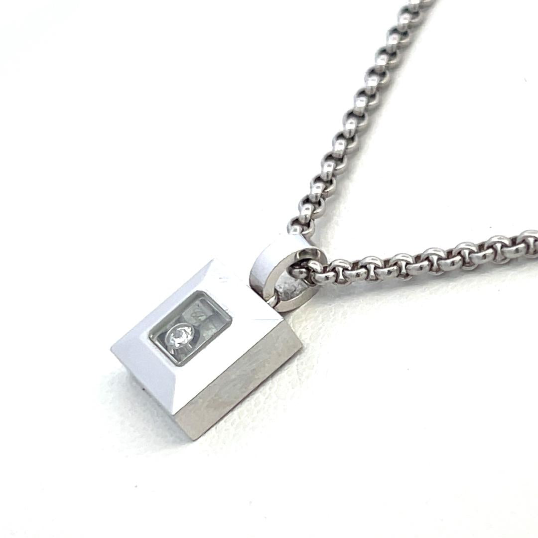 Chopard 0.05 Carat Round Diamond 18 Karat White Gold Pendant Necklace