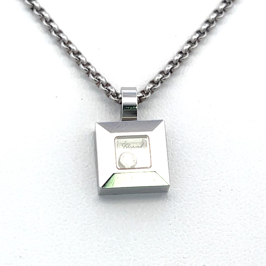Chopard 0.05 Carat Round Diamond 18 Karat White Gold Pendant Necklace