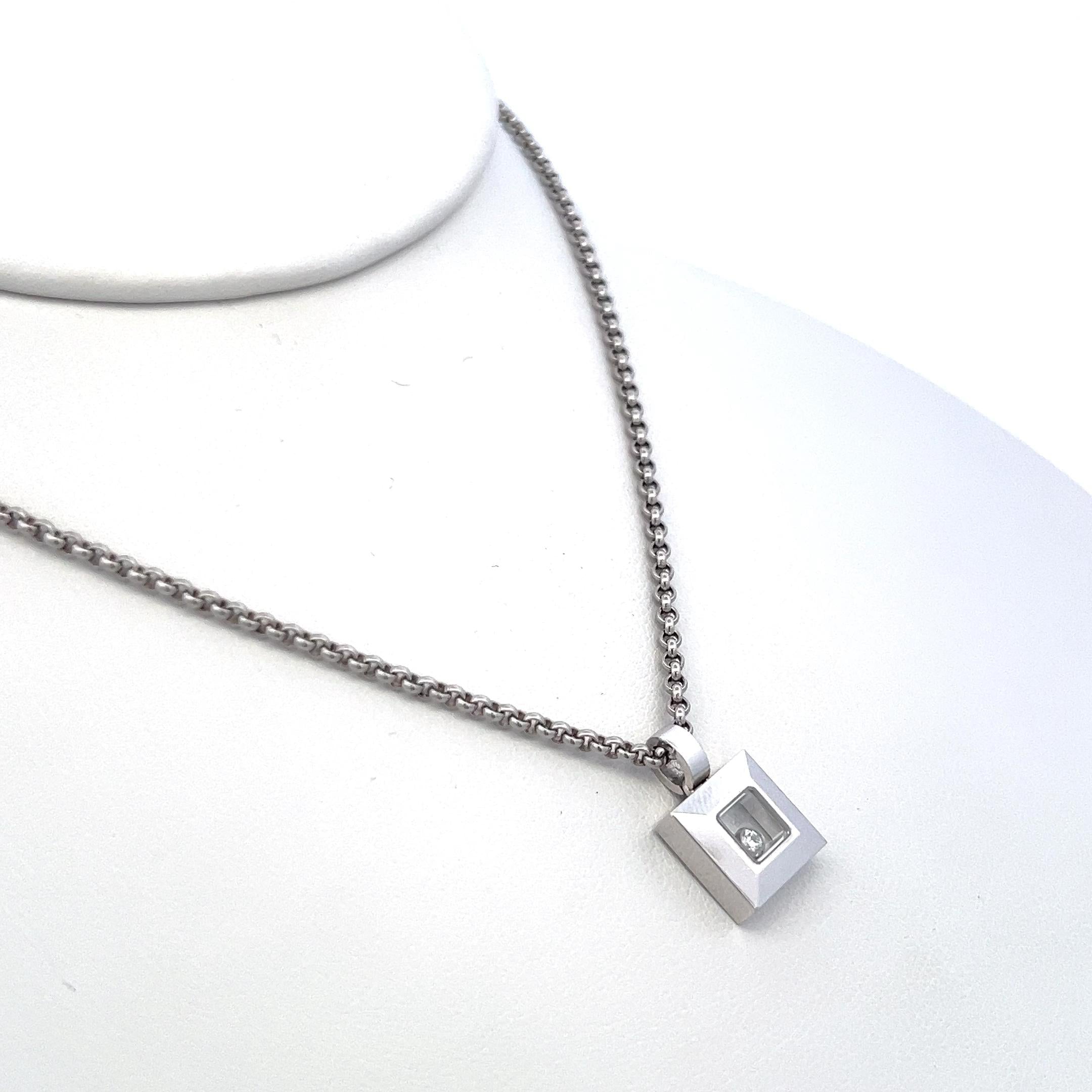 Chopard 0.05 Carat Round Diamond 18 Karat White Gold Pendant Necklace