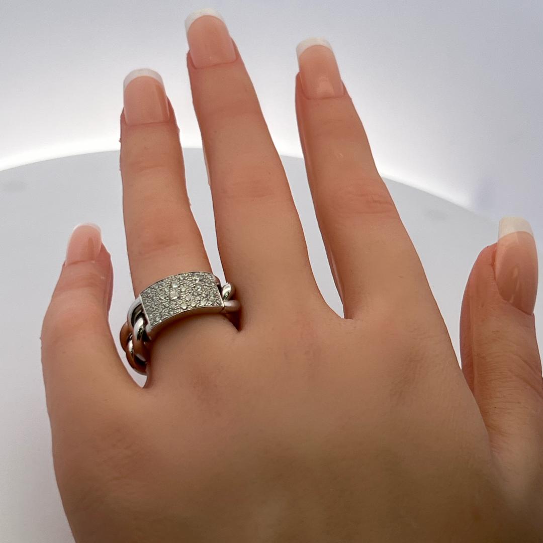 Dior 0.60 Carat Diamond 18K White Gold Chain Link Cocktail Ring Size 6.5
