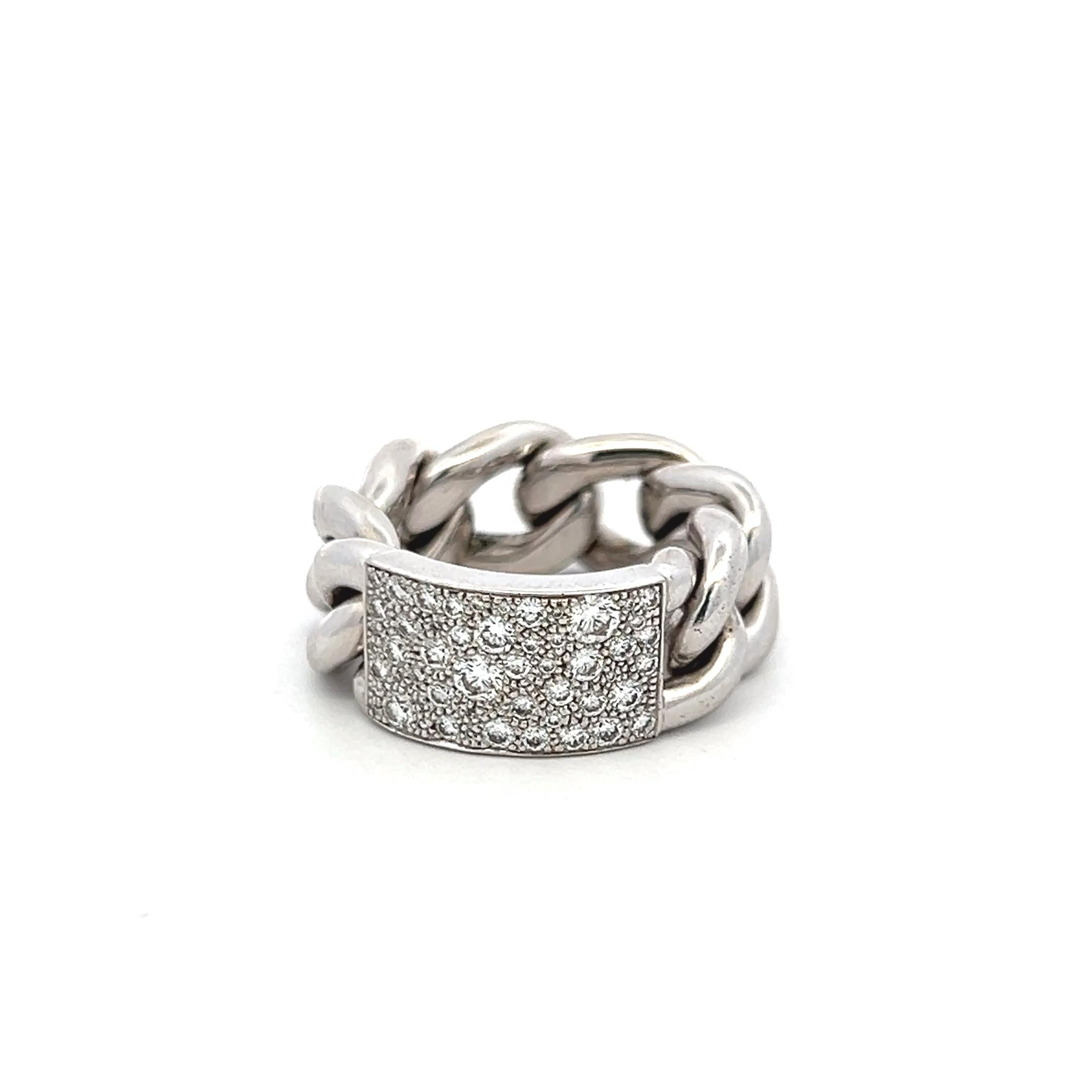 Dior 0.60 Carat Diamond 18K White Gold Chain Link Cocktail Ring Size 6.5