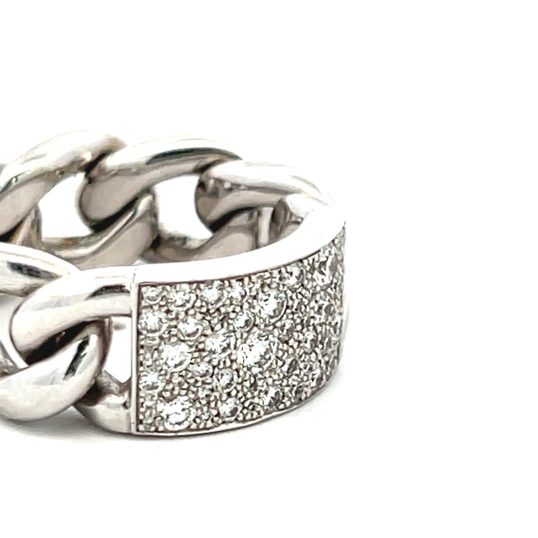 Dior 0.60 Carat Diamond 18K White Gold Chain Link Cocktail Ring Size 6.5