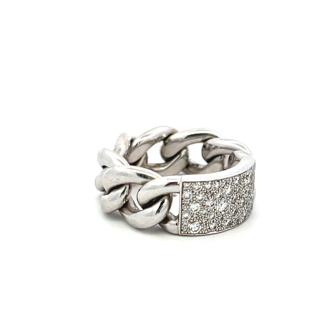 Dior 0.60 Carat Diamond 18K White Gold Chain Link Cocktail Ring Size 6.5