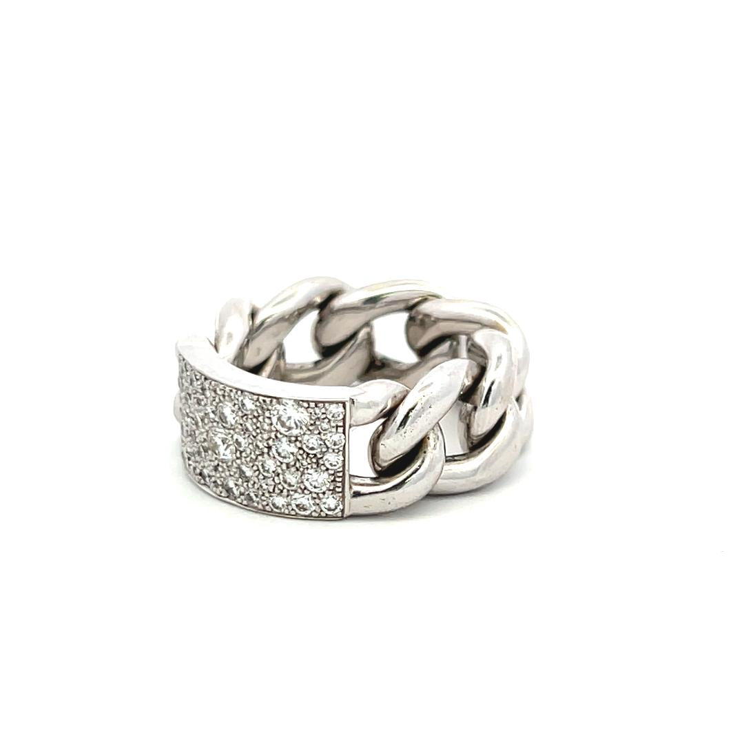 Dior 0.60 Carat Diamond 18K White Gold Chain Link Cocktail Ring Size 6.5
