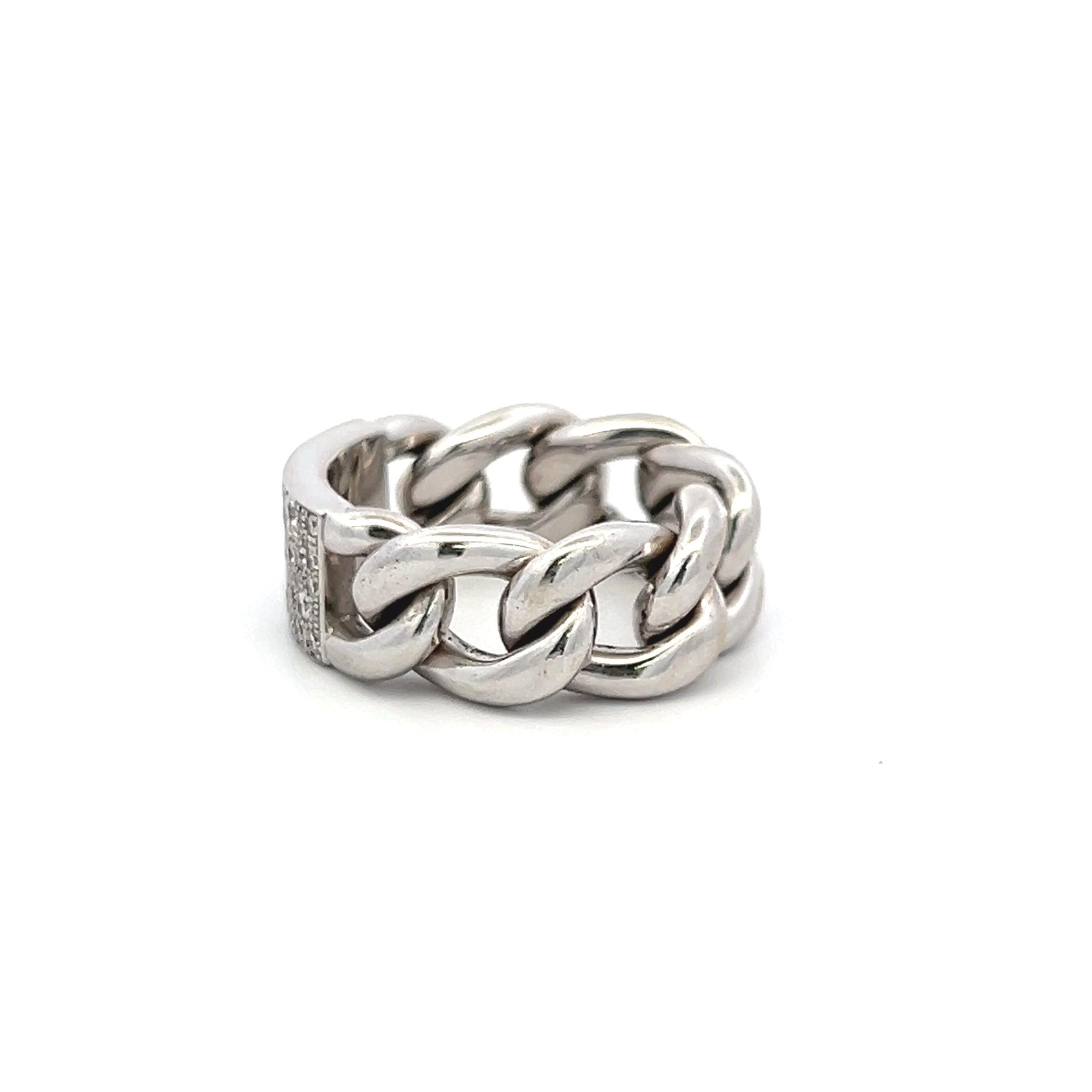 Dior 0.60 Carat Diamond 18K White Gold Chain Link Cocktail Ring Size 6.5