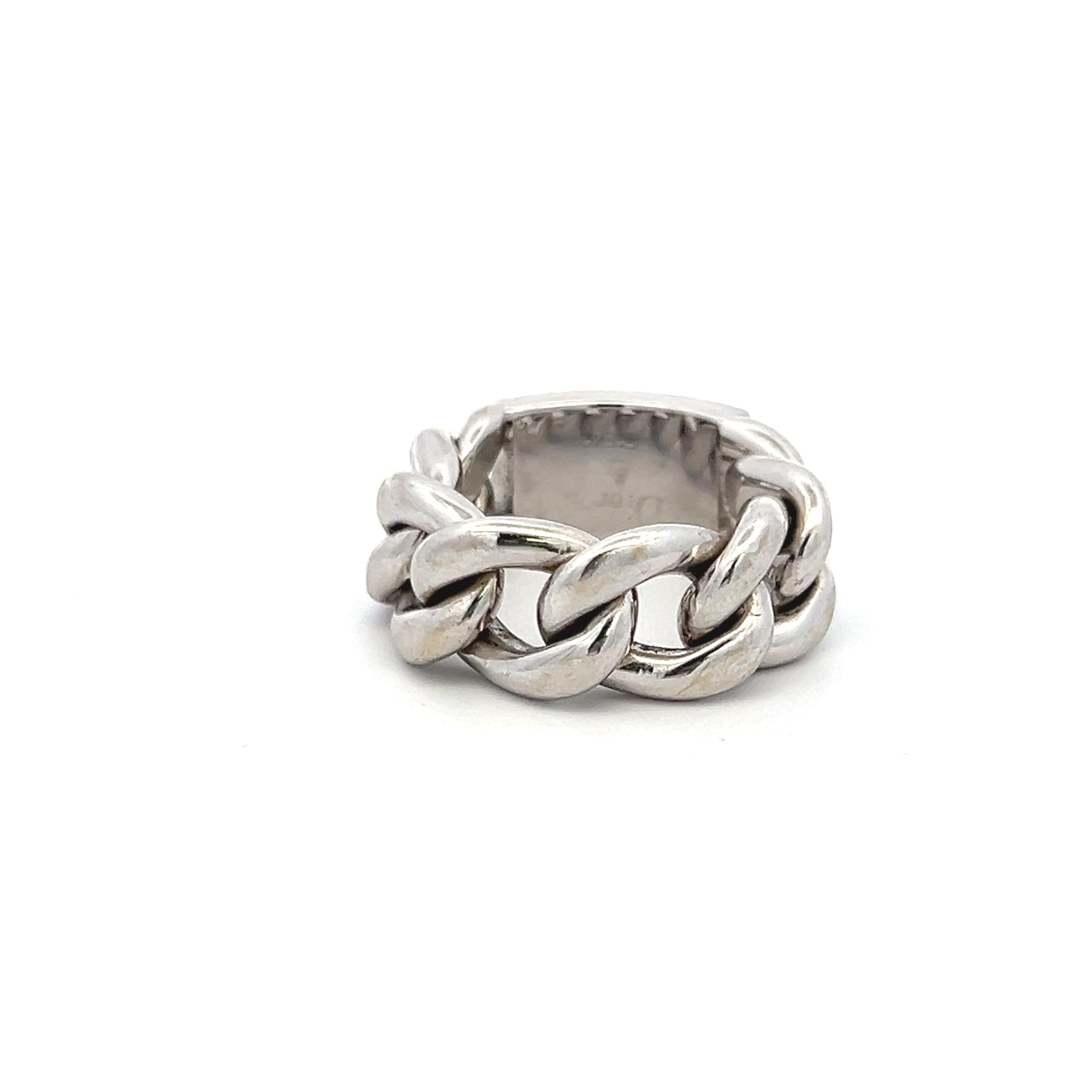 Dior 0.60 Carat Diamond 18K White Gold Chain Link Cocktail Ring Size 6.5
