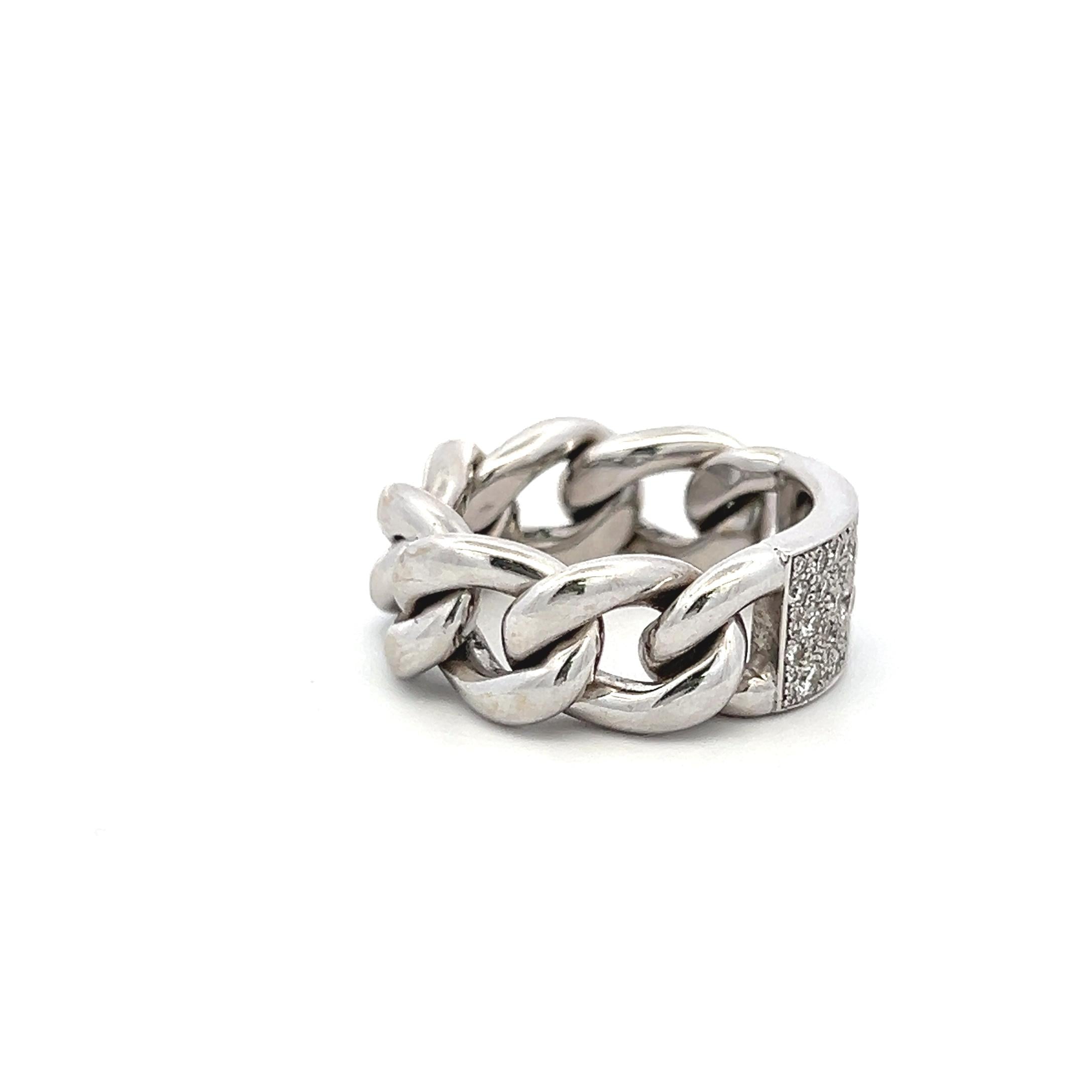 Dior 0.60 Carat Diamond 18K White Gold Chain Link Cocktail Ring Size 6.5