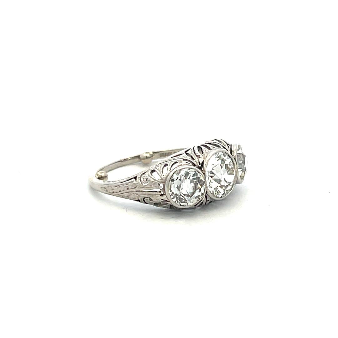 2.31 Carat Old European Cut I VS2 Diamond Platinum Three-Stone Ring