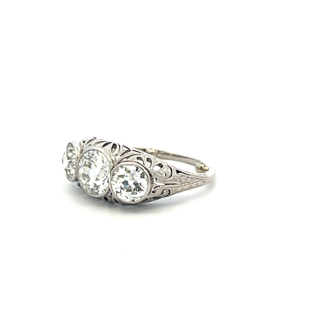 2.31 Carat Old European Cut I VS2 Diamond Platinum Three-Stone Ring