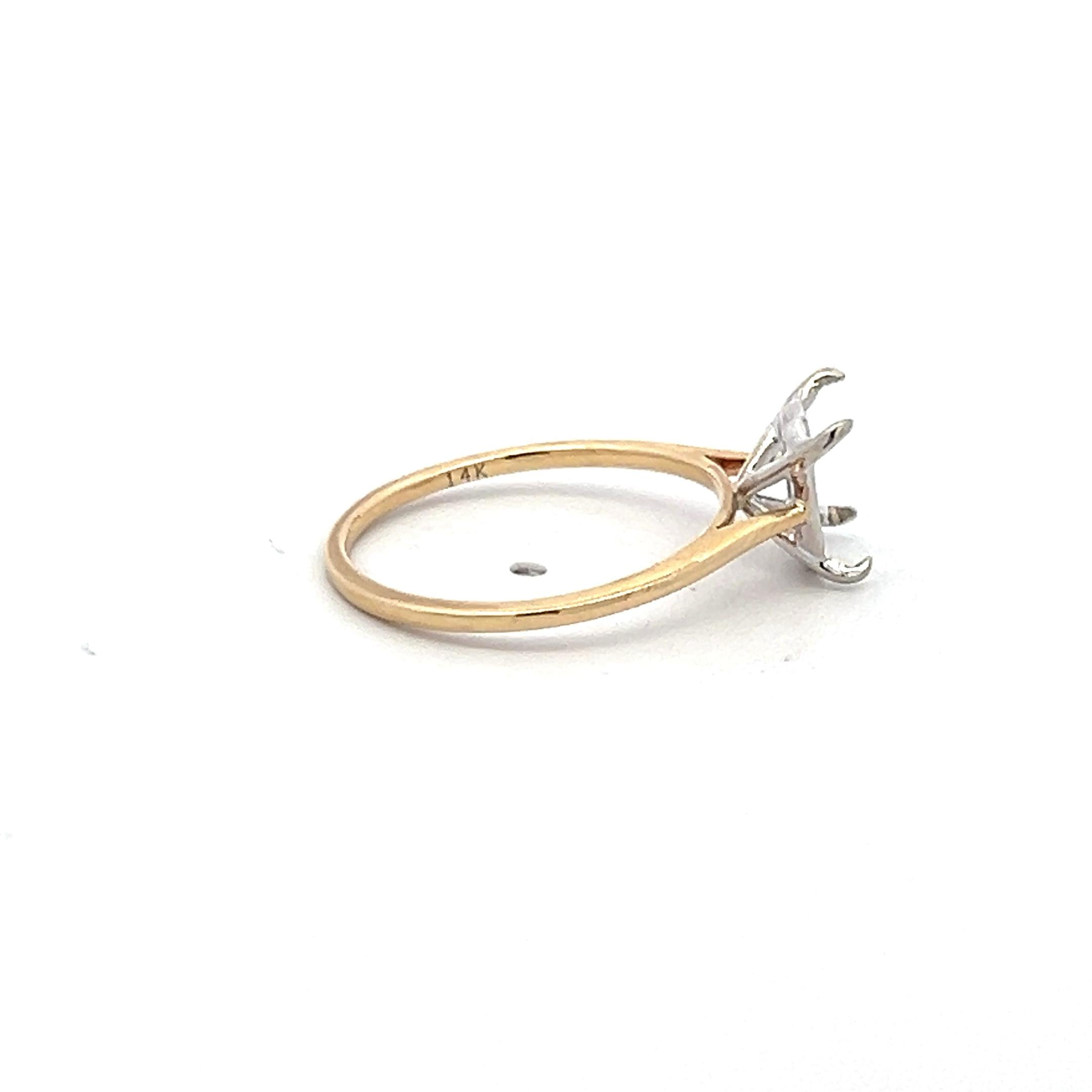 14 Karat Two Tone Gold Semi Mount Ring Size 5 Holds 1.30 Carat Stone