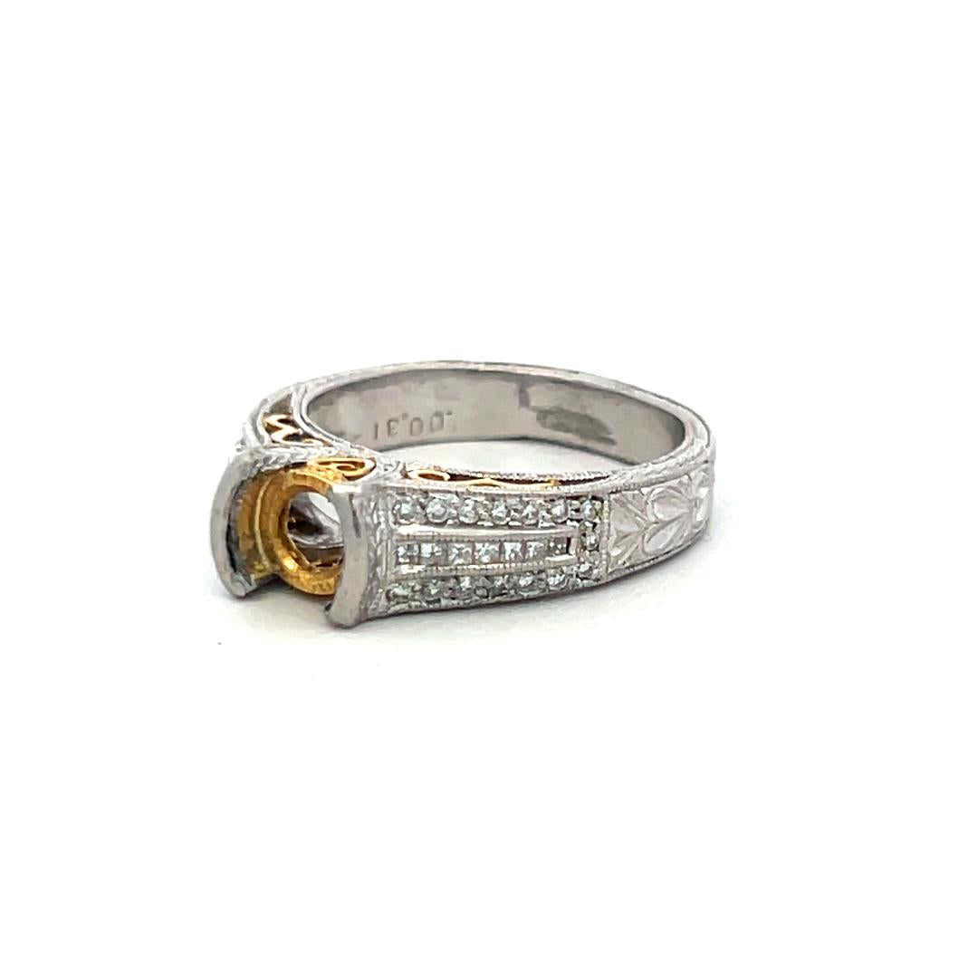 0.31 Carat Round Brilliant and Princess Cut Diamond 14K Gold Semi Mount Ring