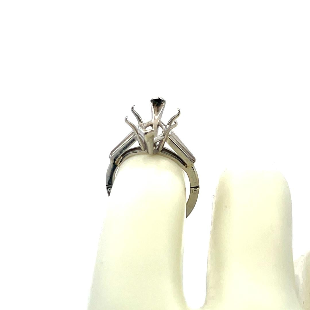 0.60 Carat Tapered Baguette Shape H SI Diamond Platinum Semi Mount Ring
