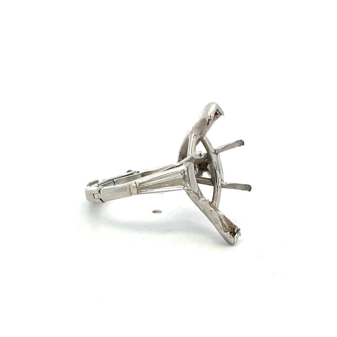 Platinum Semi Mount Ring 0.6ct Tapered Baguette H-SI Diamonds Fits 16x8mm 5.48ct