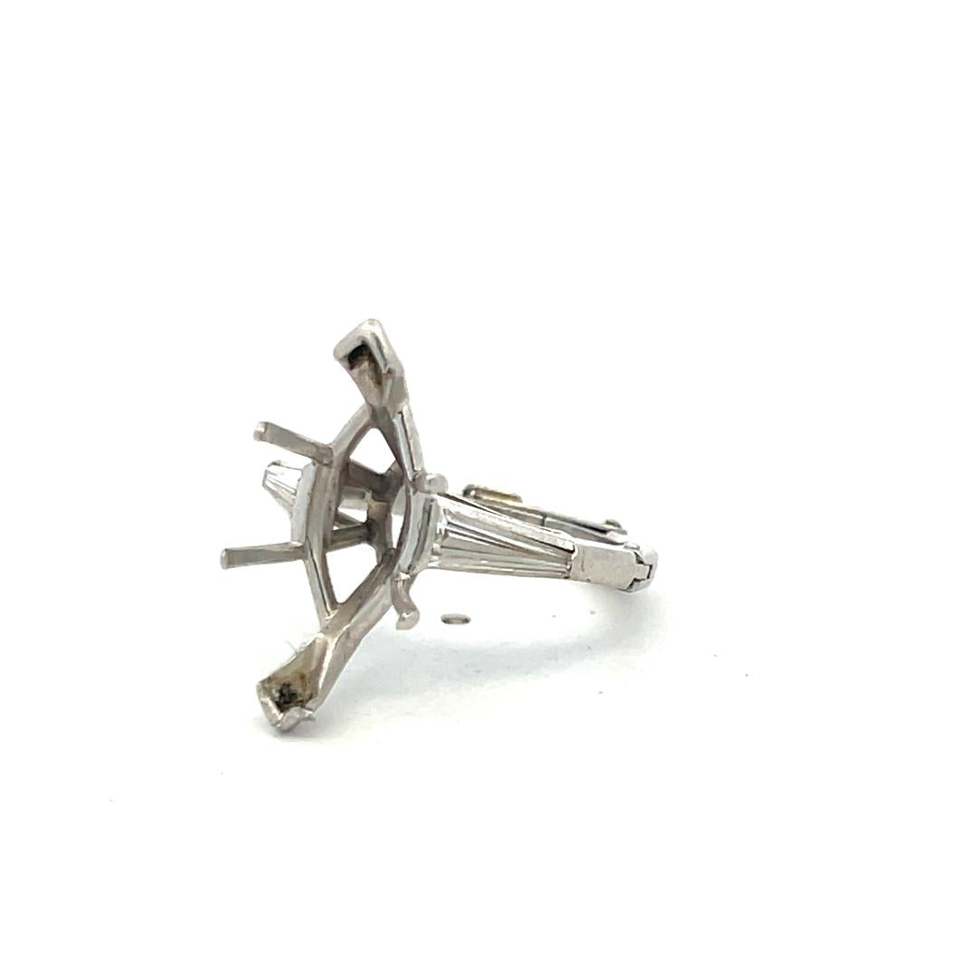 Platinum Semi Mount Ring 0.6ct Tapered Baguette H-SI Diamonds Fits 16x8mm 5.48ct