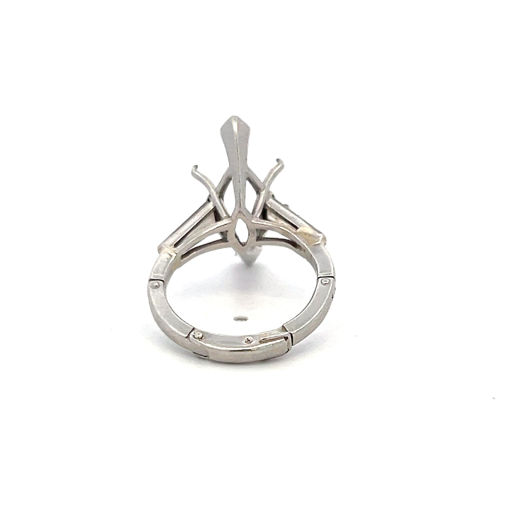 Platinum Semi Mount Ring 0.6ct Tapered Baguette H-SI Diamonds Fits 16x8mm 5.48ct