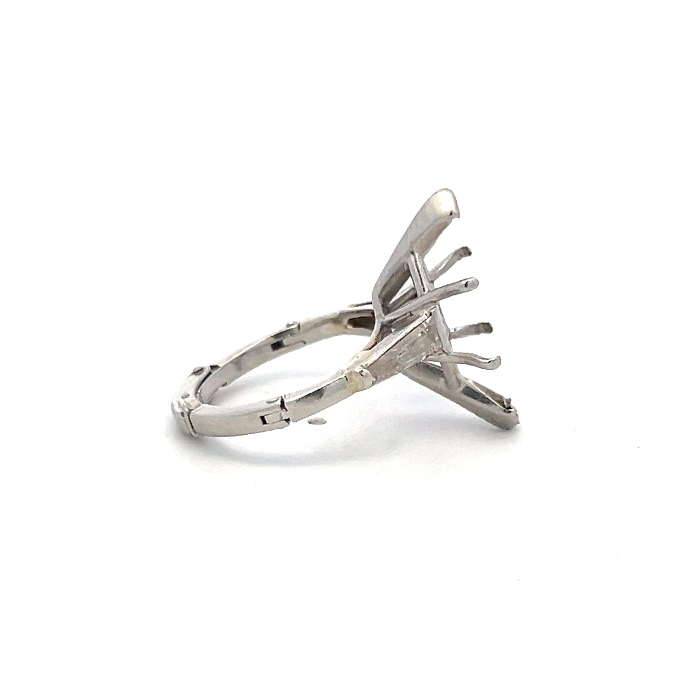 Platinum Semi Mount Ring 0.6ct Tapered Baguette H-SI Diamonds Fits 16x8mm 5.48ct