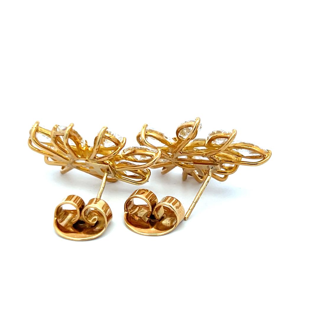 Vintage 18K Yellow Gold Cluster Earrings 10.55ct Pear & Marquis F VS Diamonds