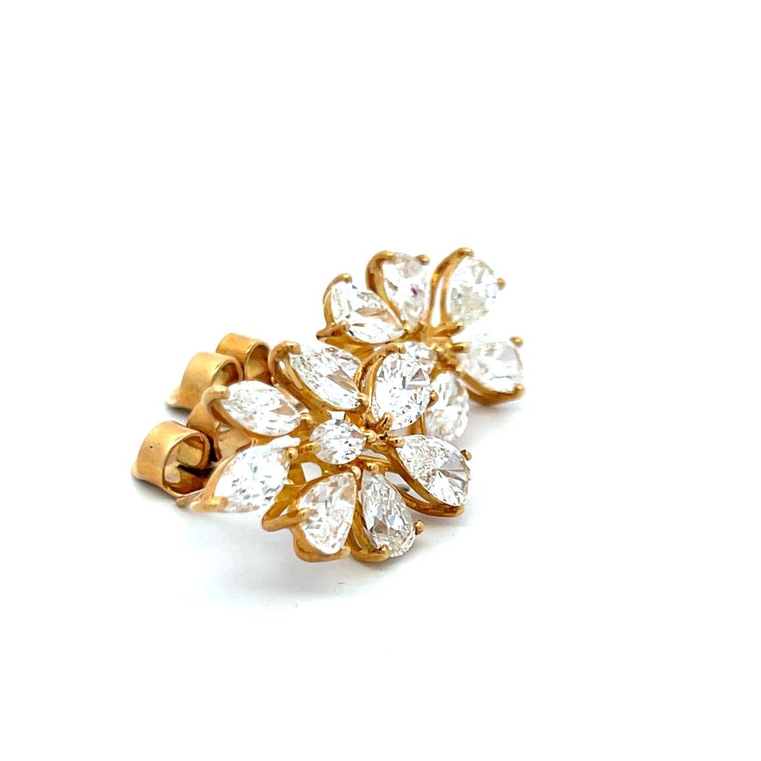 Vintage 18K Yellow Gold Cluster Earrings 10.55ct Pear & Marquis F VS Diamonds