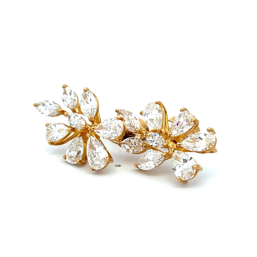 Vintage 18K Yellow Gold Cluster Earrings 10.55ct Pear & Marquis F VS Diamonds