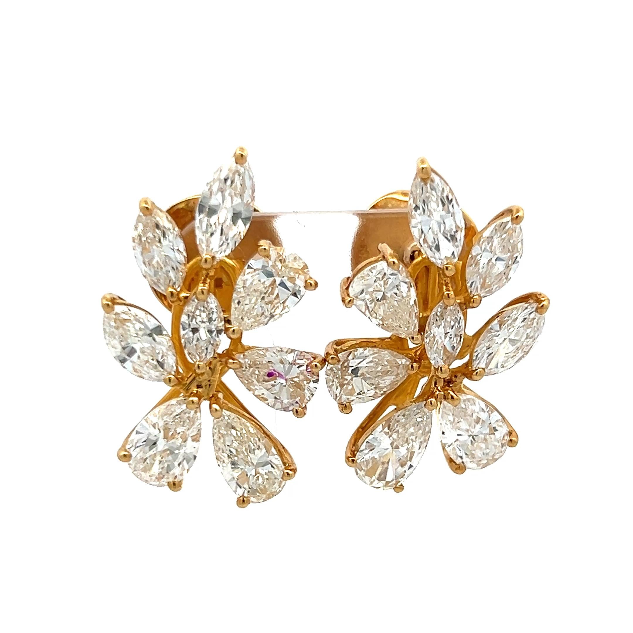 Vintage 18K Yellow Gold Cluster Earrings 10.55ct Pear & Marquis F VS Diamonds