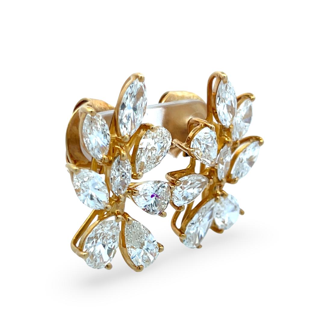 Vintage 18K Yellow Gold Cluster Earrings 10.55ct Pear & Marquis F VS Diamonds