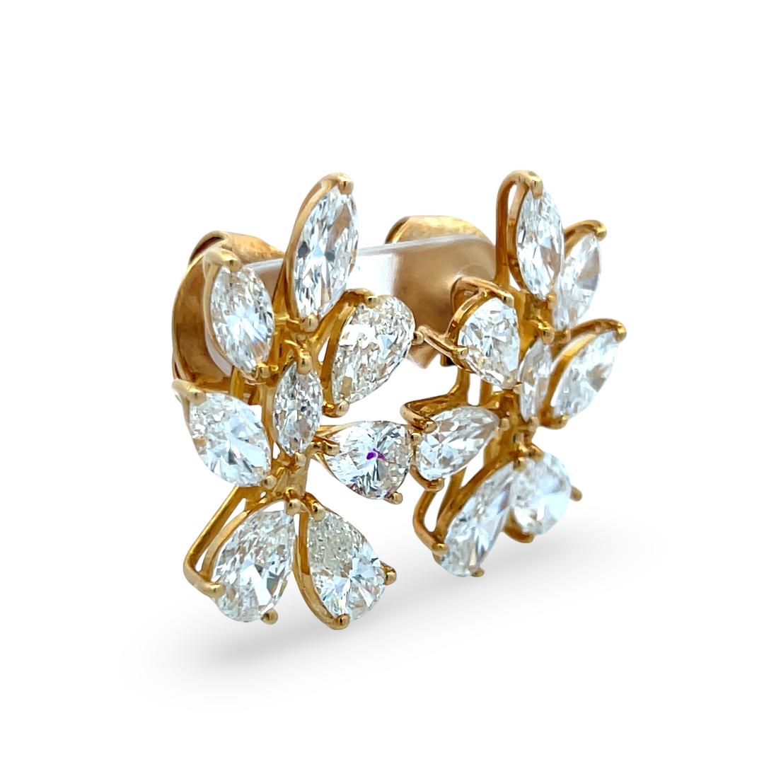 Vintage 18K Yellow Gold Cluster Earrings 10.55ct Pear & Marquis F VS Diamonds